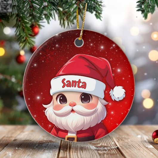 Cute Festive Customizable Red Santa Gift Tag 🎅🎄 セラミックオーナメント