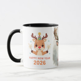 cute festive deer happy new year 2026 coffee mug マグカップ