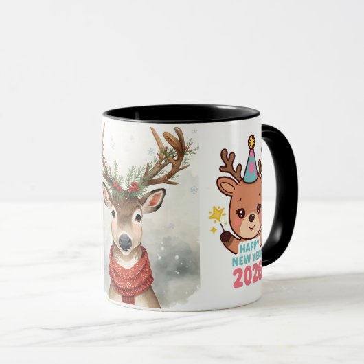 cute festive deer happy new year 2026 coffee mug マグカップ (正面右)