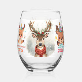 cute festive happy new year 2026 champagne glass ステムなしワイングラス