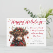 Cute Festive Highland Cow Happy Holidays Business シーズンカード (スタンド正面)