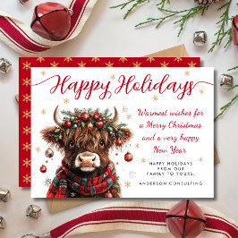 Cute Festive Highland Cow Happy Holidays Business シーズンカード