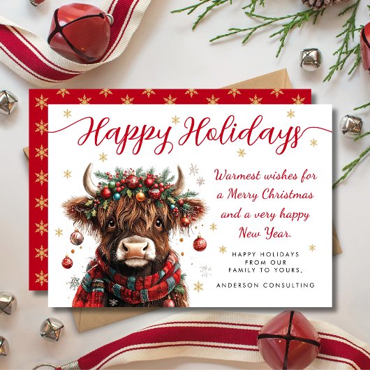 Cute Festive Highland Cow Happy Holidays Business シーズンカード