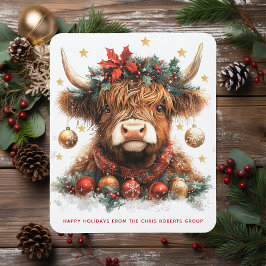 Cute Festive Highland Cow Happy Holidays Business マウスパッド