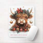 Cute Festive Highland Cow Happy Holidays Business マウスパッド (マウス)
