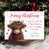 Cute Festive Highland Cow Merry Christmas シーズンカード