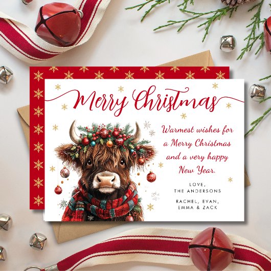 Cute Festive Highland Cow Merry Christmas シーズンカード