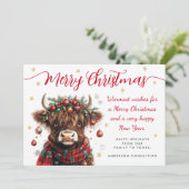 Cute Festive Highland Cow Merry Christmas Business シーズンカード (スタンド正面)