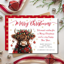 Cute Festive Highland Cow Merry Christmas Business シーズンカード