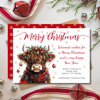 Cute Festive Highland Cow Merry Christmas Business シーズンカード