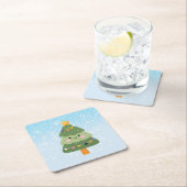 Cute Festive Holiday Christmas Tree スクエアペーパーコースター (インサイチュ)