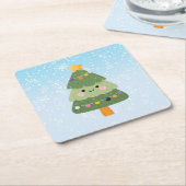 Cute Festive Holiday Christmas Tree スクエアペーパーコースター (アングル)