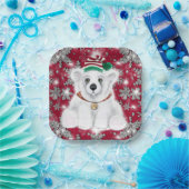 Cute festive holiday Polar bear glitter snowflakes ペーパープレート (パーティー)