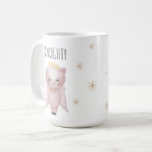 Cute Festive Naughty or Nice Angel Pig Holiday コーヒーマグカップ (正面左)