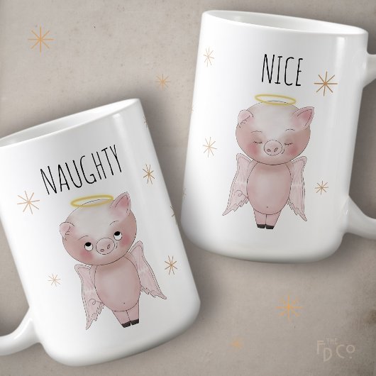 Cute Festive Naughty or Nice Angel Pig Holiday  コーヒーマグカップ