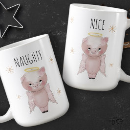 Cute Festive Naughty or Nice Angel Pig Holiday  コーヒーマグカップ
