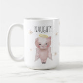 Cute Festive Naughty or Nice Angel Pig Holiday  コーヒーマグカップ (左)