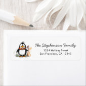 Cute Festive Penguin Christmas Return Address ラベル (インサイチュ)