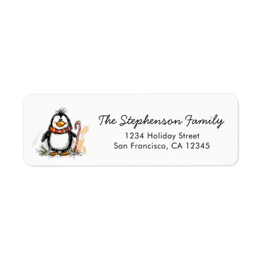 Cute Festive Penguin Christmas Return Address ラベル (正面)