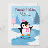 Cute Festive Penguin Skating Holiday Greeting Card シーズンカード (正面)