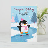 Cute Festive Penguin Skating Holiday Greeting Card シーズンカード (スタンド正面)