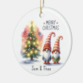 Cute Festive Personalized Merry Christmas Gnome  セラミックオーナメント (左)