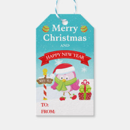 Cute Festive Pink Bird in Santa Hat Christmas ギフトタグ