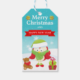 Cute Festive Red Bird in Santa Hat Christmas ギフトタグ