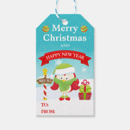 Cute Festive Red Bird in Santa Hat Christmas ギフトタグ