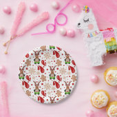 Cute Festive Red Christmas Reindeer ペーパープレート (パーティー)