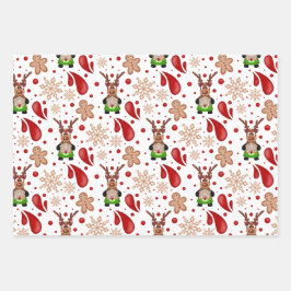 Cute Festive Red Christmas Reindeer ラッピングペーパーシート
