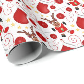 Cute Festive Red Christmas Reindeer ラッピングペーパー (ロールコーナー)