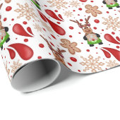 Cute Festive Red Christmas Reindeer ラッピングペーパー (ロールコーナー)