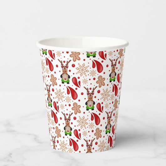 Cute Festive Red Christmas Reindeer 紙コップ (左)