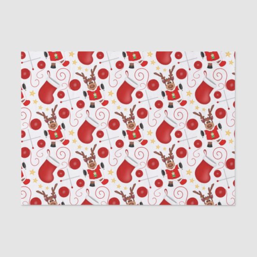 Cute Festive Red Christmas Reindeer 薄葉紙 (正面)