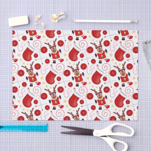 Cute Festive Red Christmas Reindeer 薄葉紙 (クラフト)