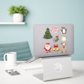 Cute Festive– Santa, Reindeer, Tree Vinyl Stickers シール (デスク上のノートパソコン)