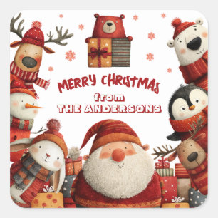 Cute Festive Xmas Animals Merry Christmas from スクエアシール