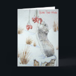 cute field mouse snow scene wildlife christmas シーズンカード<br><div class="desc">This cute little wood mouse (also know as long tailed mouse) on this customizable christmas card is having a nibble on a some snow covered juicy red berries. This winter wildlife snow scene makes a lovely scenic winter picture on this original poster and I'm sure it will make a great...</div>