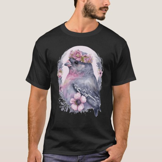 Cute Finch Bird Flower Crown Pet Birds 1 Tシャツ (正面)