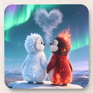 Cute Fire and Ice Penguin Northern Lights コースター