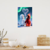 Cute Fire and Ice Penguin Northern Lights ポスター (キッチン)