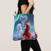 Cute Fire and Ice Penguin Northern Lights Tote Bag トートバッグ (クローズアップ)