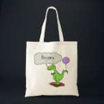 Cute fire breathing green funny dragon cartoon トートバッグ<br><div class="desc">This cute green fire breathing dragon cartoon is lots of fun. Happy and humorous!</div>