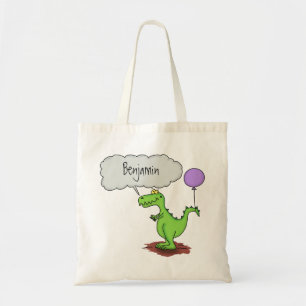 Cute fire breathing green funny dragon cartoon トートバッグ