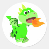 Cute Fire-Spitting Cartoon Dragon Sticker ラウンドシール (正面)