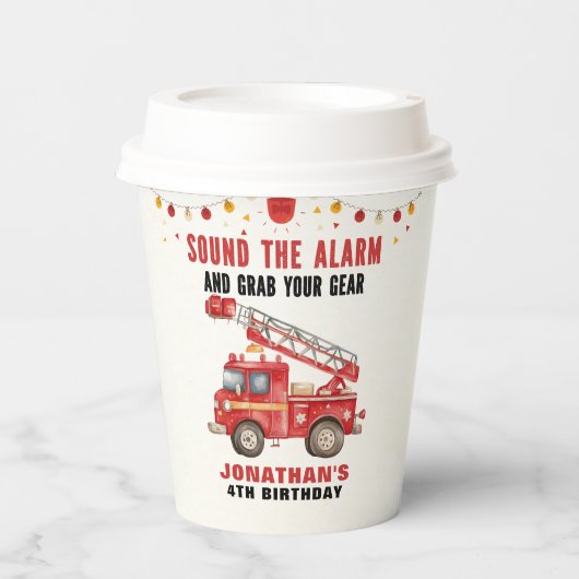 Cute Firefighter Birthday Boy  紙コップ (正面)
