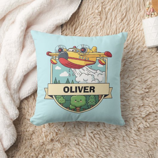 Cute Firefighting Plane Badge クッション (ブランケット)