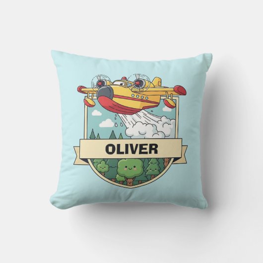 Cute Firefighting Plane Badge クッション (正面)