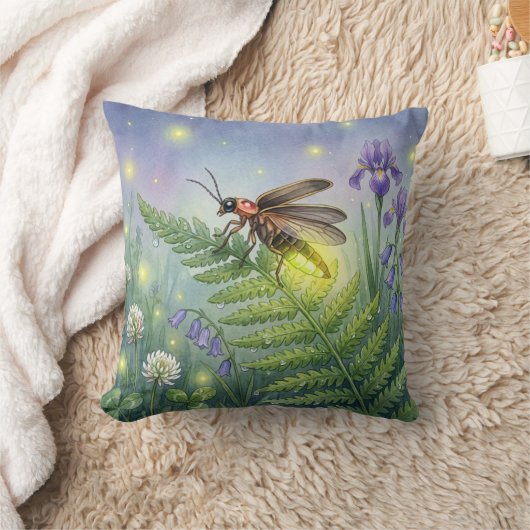 Cute Firefly and Flowers Tiny Insects  クッション (ブランケット)